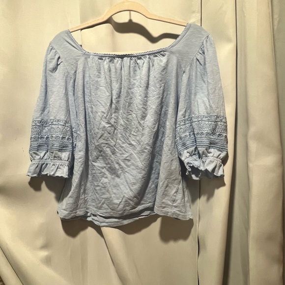 Lucky Brand XL Blue Embroidered Peasant Blouse Boho Cotton Top - Picture 3 of 7